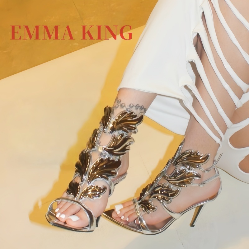 Metallic Heel Sandal - Women's Metallic Winged High Heel Sandals,