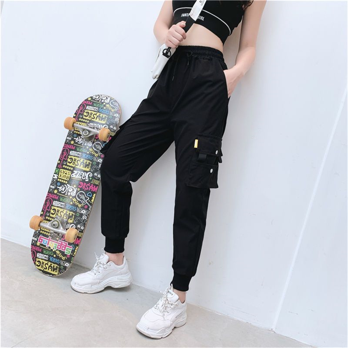 Women Shoes Joggers - Black Cargo Pants Women Casual Joggers