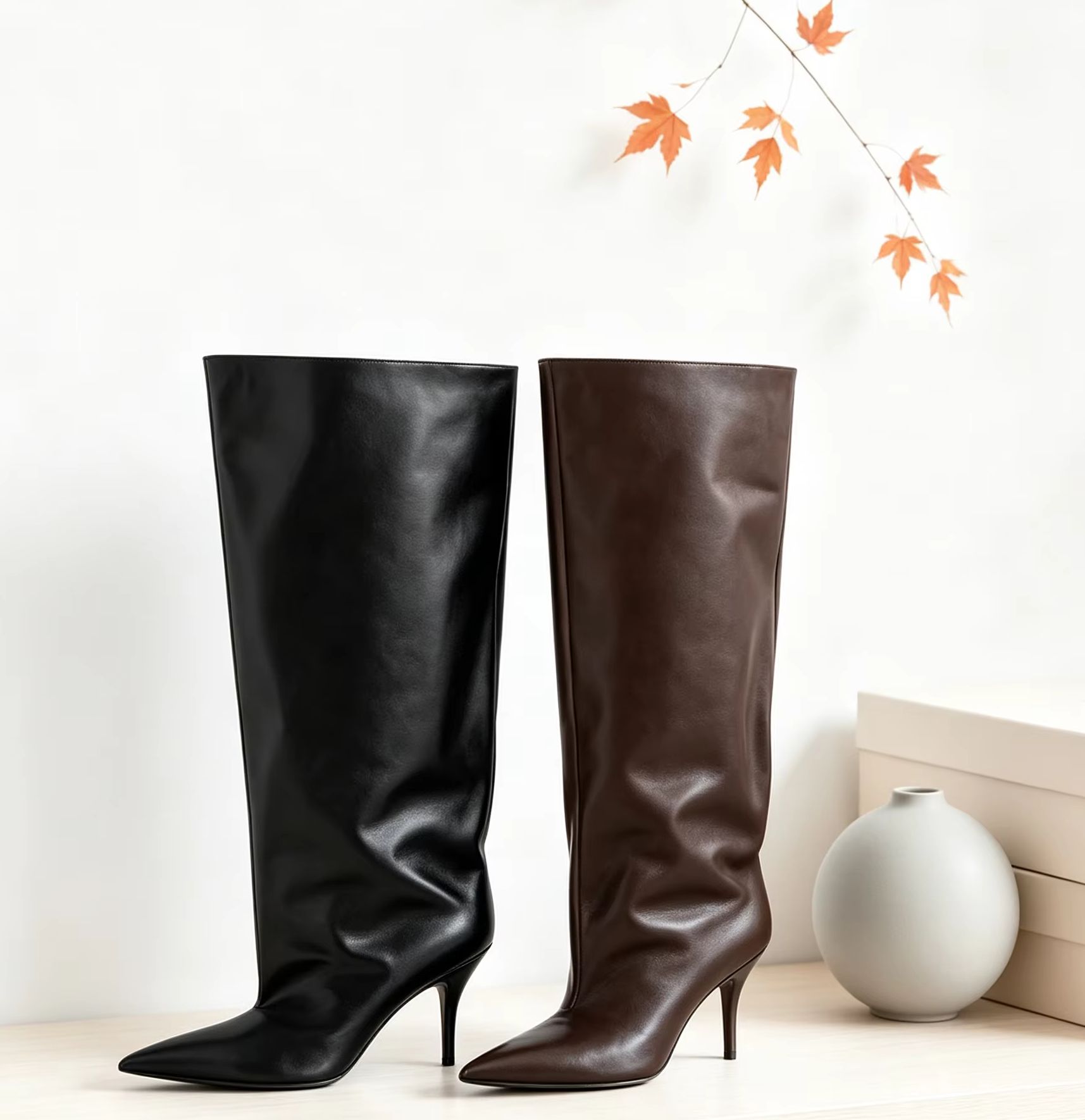 Wide Fit Heels - Slouch Wide Cuff Knee High Boot