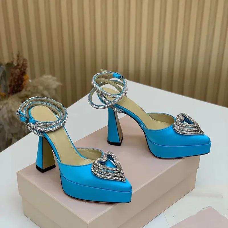 Metallic Heel Sandal - Platform Crystal Love Decoration Sandals Sexy