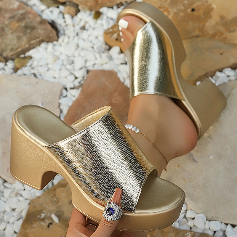 Fashion Gold Silver Chunky Pla - Metallic Heel Sandal recension och pris