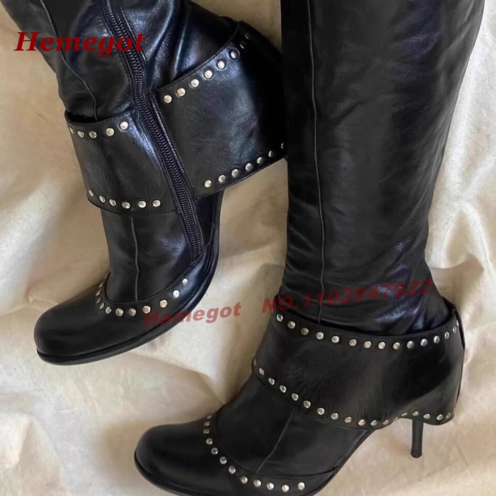 Black Rivet Wide-Strap Knee Hi - Wide Fit Heels recension och pris