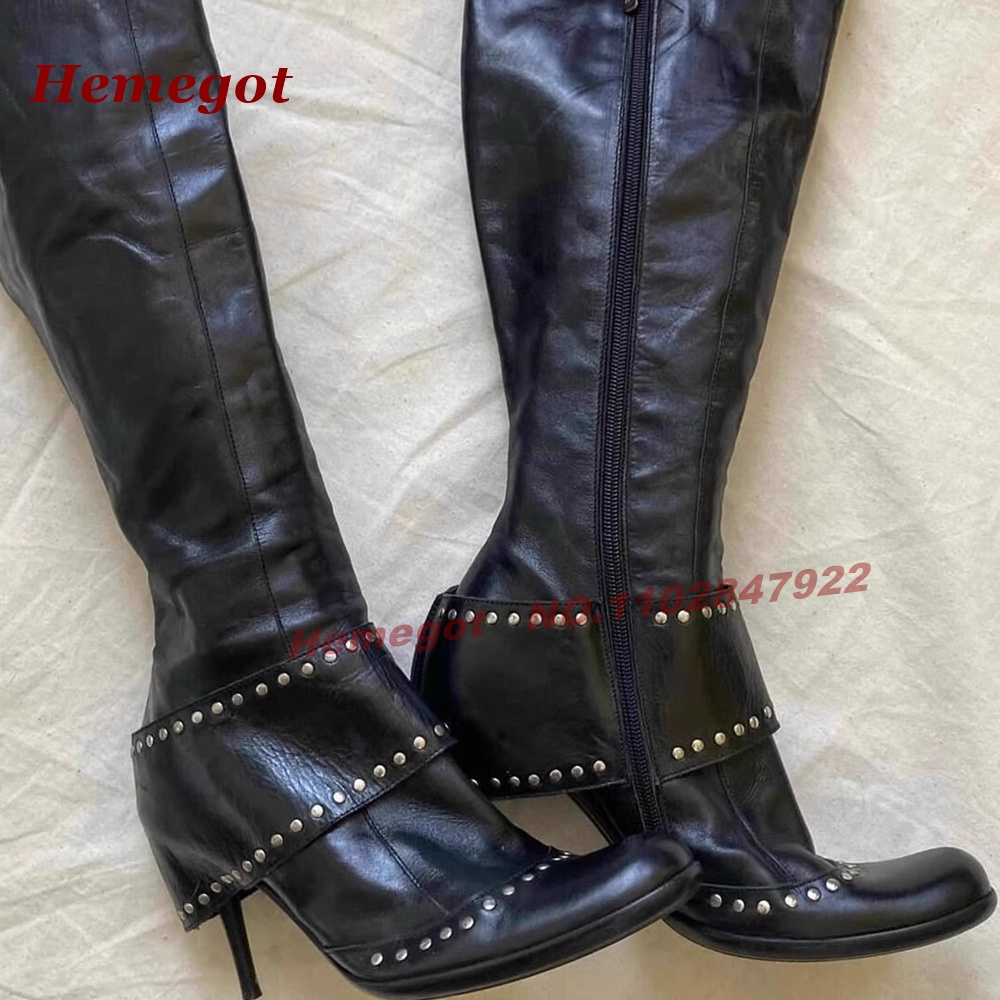 Black Rivet Wide-Strap Knee Hi - Wide Fit Heels recension och pris