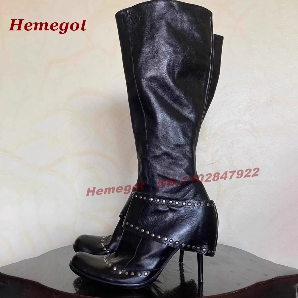 Black Rivet Wide-Strap Knee Hi - Wide Fit Heels recension och pris
