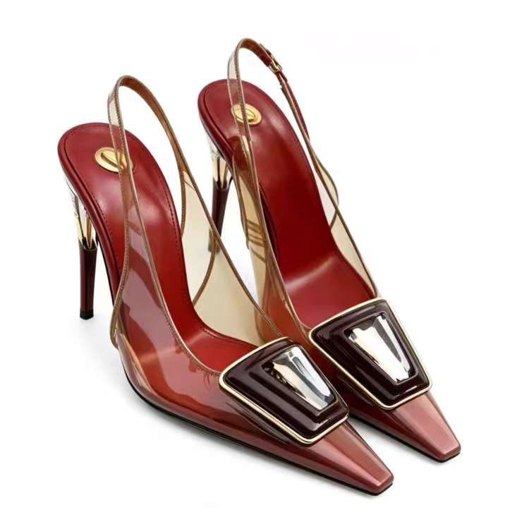 Women's Transparent PVC Square - Metallic Heel Sandal recension och pris