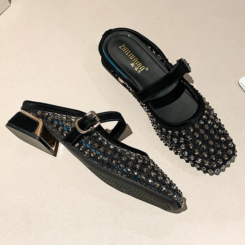 Mesh Rhinestone Chunky Heel Mu - Women Shoes Mules recension och pris