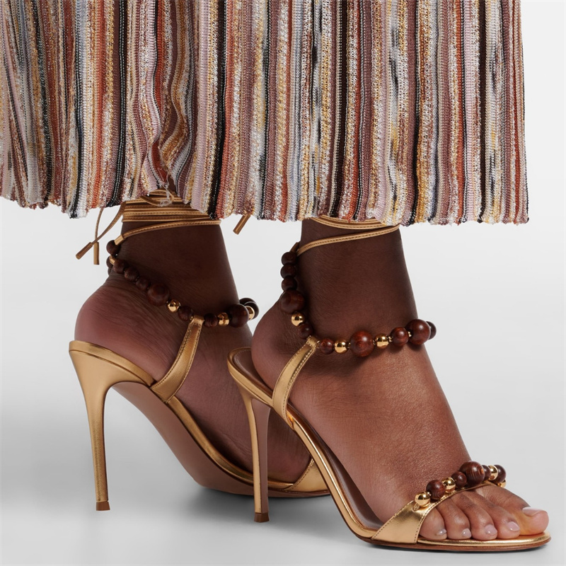 Retro Luxury Brown Leather San - Metallic Heel Sandal recension och pris